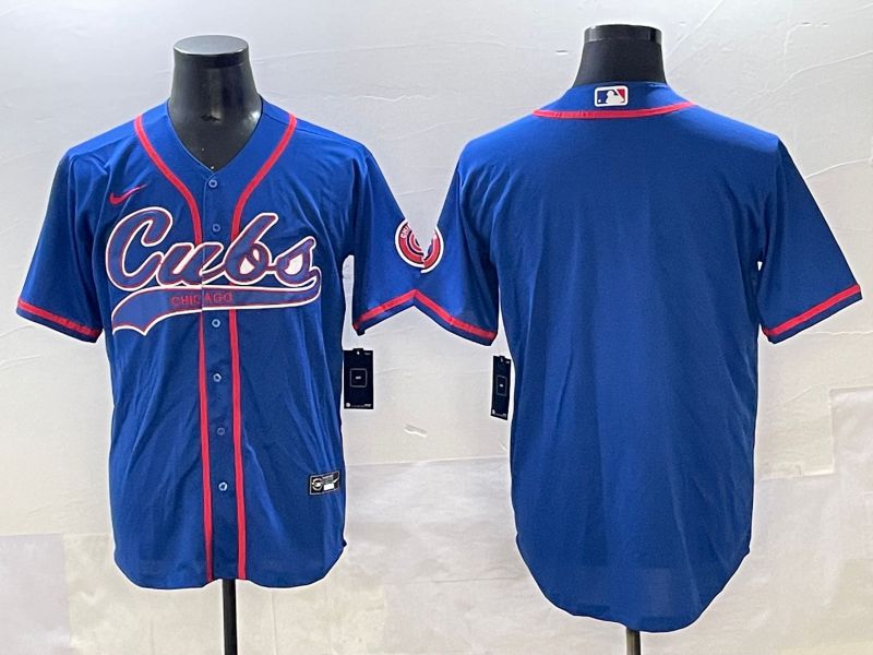 Men 2025 Chicago Cubs Blank Blue Joint Name Nike MLB Jersey style 1